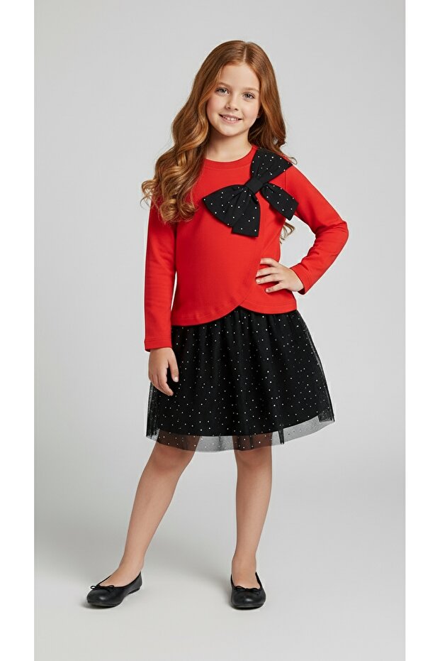Tulle Skirt with Stone Detail Long Sleeve Girls' Set