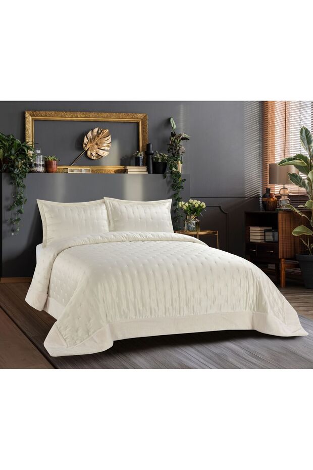 Flame Double Size Sephora Bedspread Set - 240X260 cm - Original with Pvc Bag - Cream
