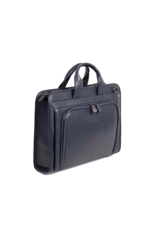 100% Genuine Leather Unisex Sports Briefcase with Shoulder Strap and Laptop Compartment