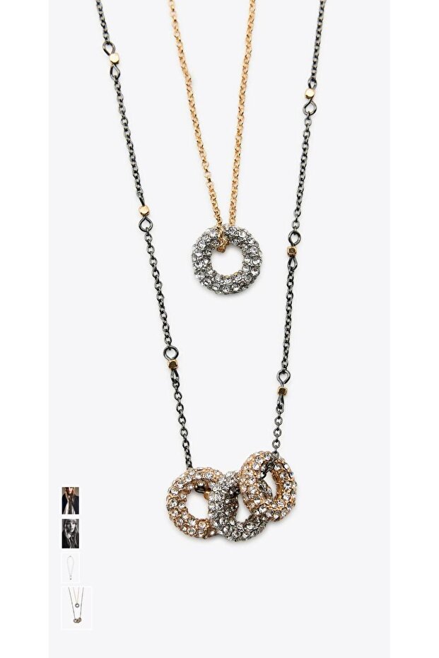 Shiny Combination Necklace Set with Ring 2-Piece Zra Brand Model Necklace Set