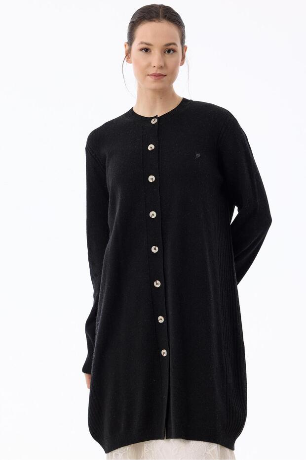 Basic Kaşmir Uzun Hırka SİYAH - 3