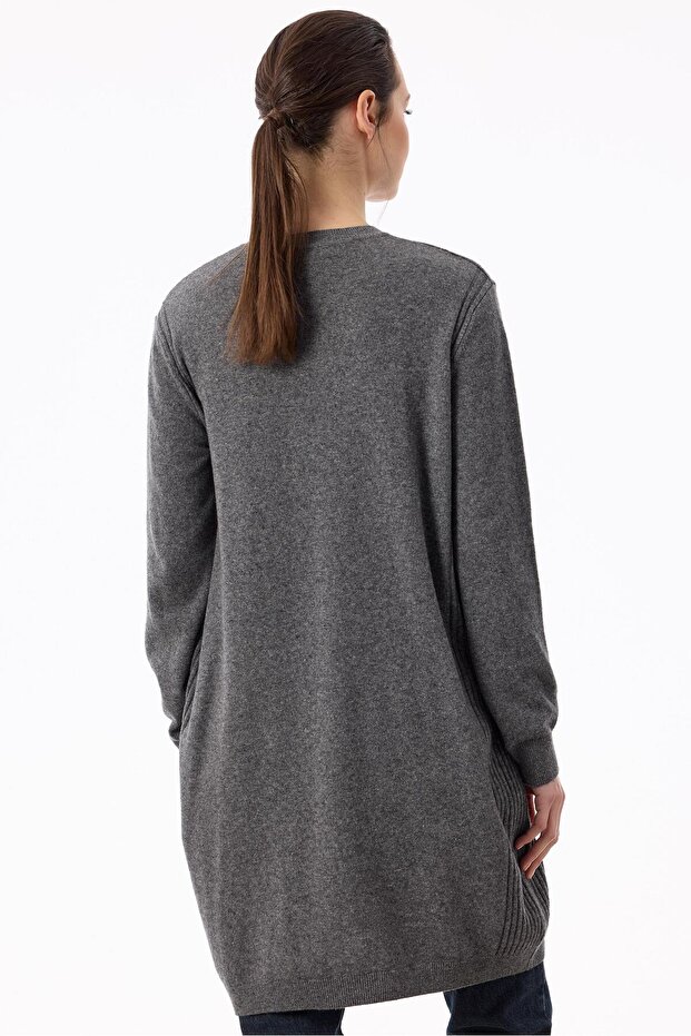 Basic Kaşmir Uzun Hırka ANTRASİT - 4
