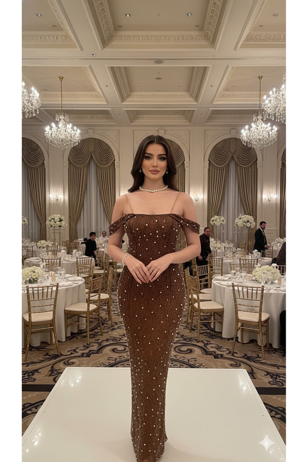 فستان سهرة بني لول