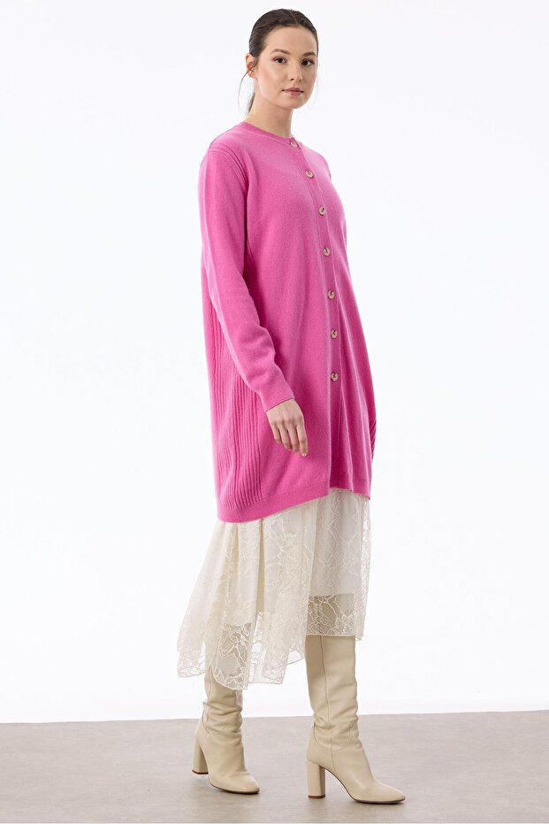 Basic Kaşmir Uzun Hırka PEMBE - 2