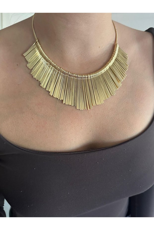Gold Color Tassel Hanging Design Brand Model Necklace