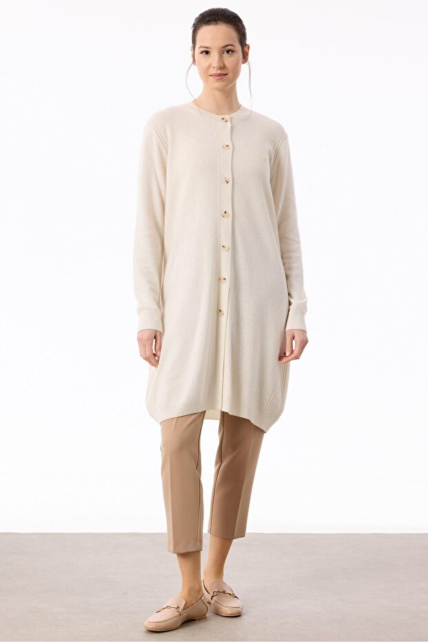 Basic Kaşmir Uzun Hırka EKRU - 2