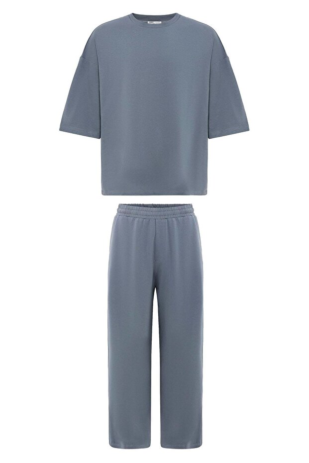 طقم بدلة رياضية أساسية كبيرة الحجم - مدخن - 2