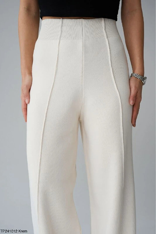 Çelik Örgü Fitilli Triko Pantolon - 1