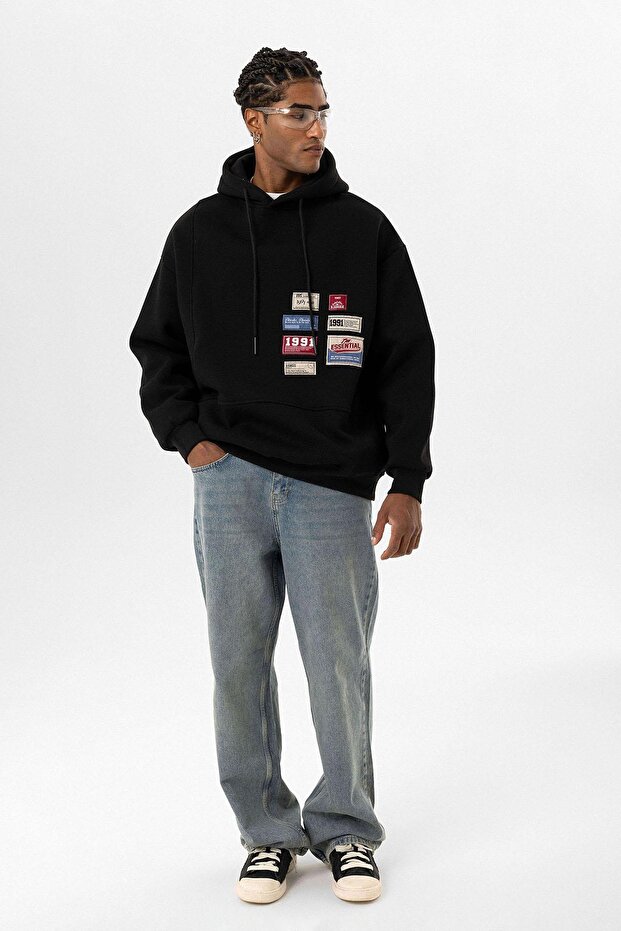 Detailed label Oversized black sweatshirt
