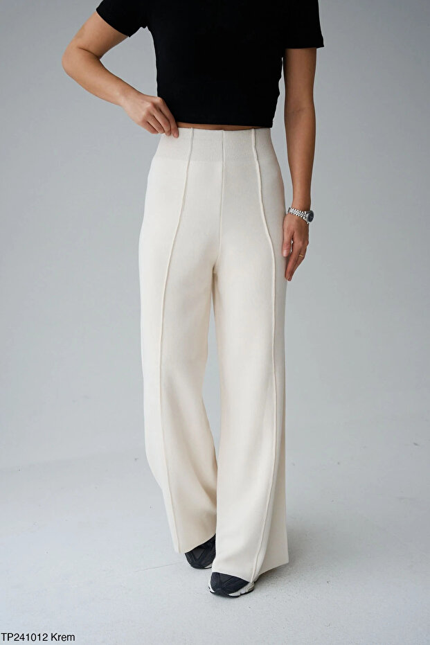 Çelik Örgü Fitilli Triko Pantolon - 2