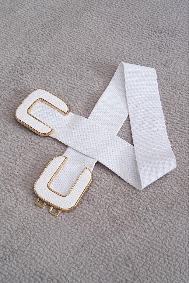 Gold Buckle Leather Detailed Elastic Belt Dress Belt Coat Belt Shirt Belt Waist Belt - 1