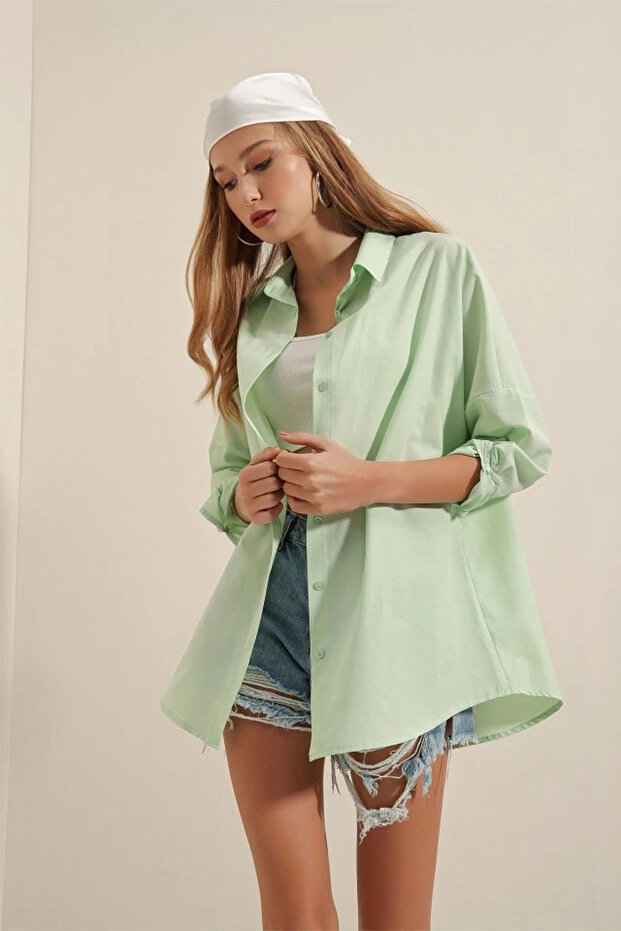    3900 Oversize Long Basic Shirt - E.Green - 2