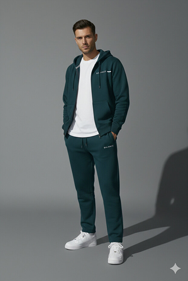 Three-Thread Hooded Cotton-Lined Oversized Jacket Tracksuit Set - 1
