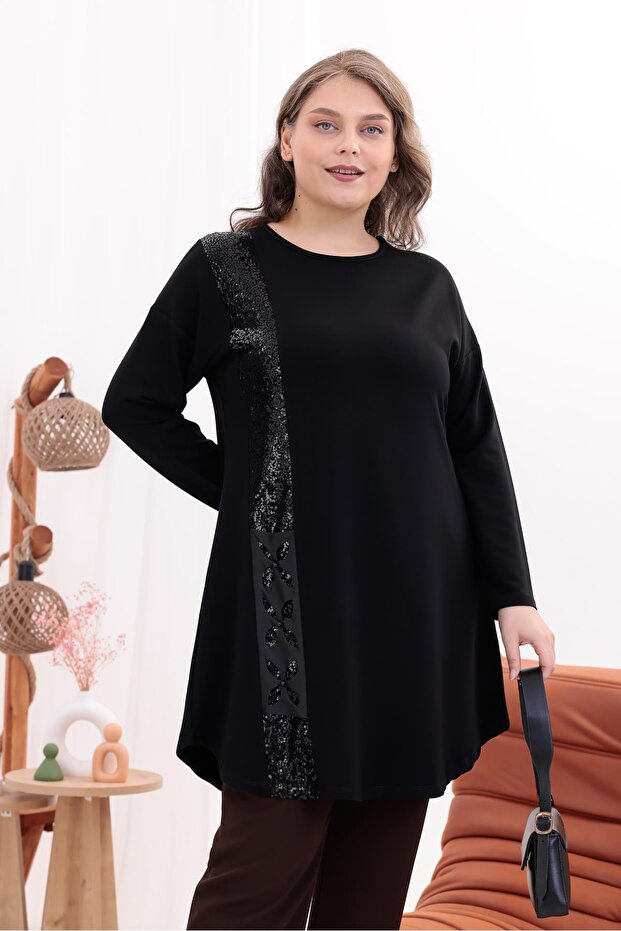 بلوزة تونيك مطرزة بالترتر مقاس كبير - 7