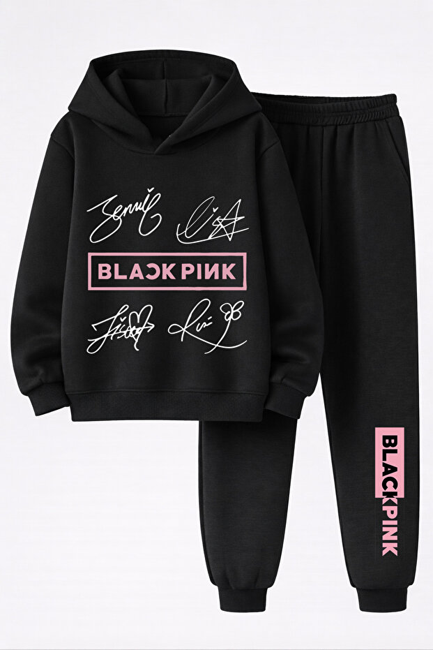 Blackpink Printed 3-Ply Quality Sweatshirt and Trackpants Kids Bottom-Top Set