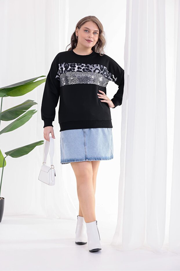 بلوزة تونيك مطرزة بالترتر مقاس كبير - 2