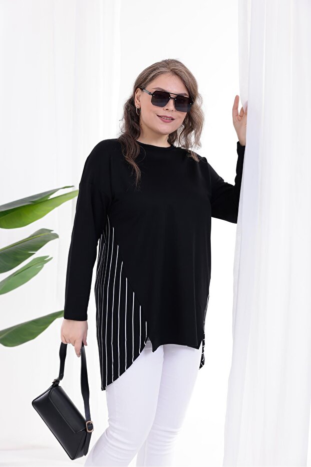 بلوزة تونيك مخططة كبيرة الحجم - 3