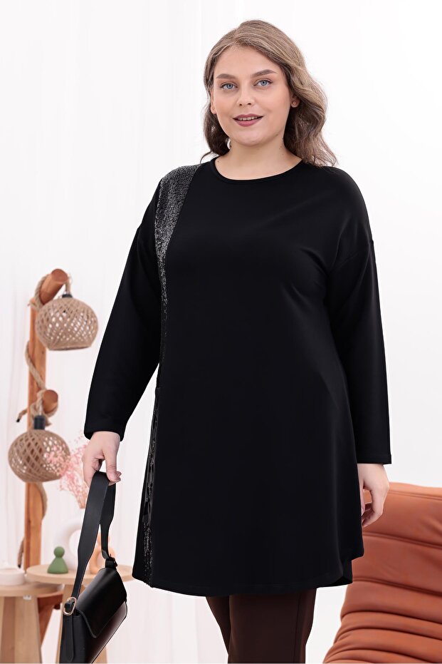 بلوزة تونيك مطرزة بالترتر مقاس كبير - 5