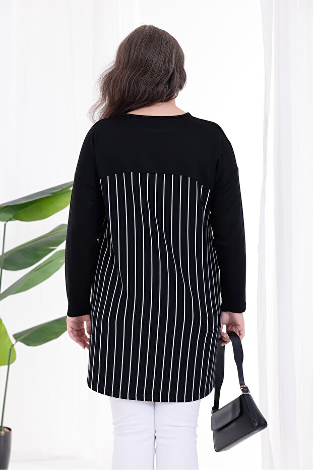 بلوزة تونيك مخططة كبيرة الحجم - 8