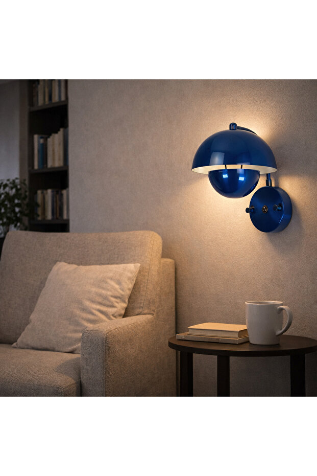 Dekor Metal E/14 Lampholder Glossy Blue Sconce Modern Living Room Bedroom Wall Lamp,Eylul-15683-C