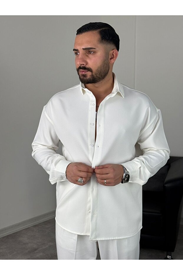 OVERSİZE DABIL İTHAL KUMAŞ GÖMLEK - 3