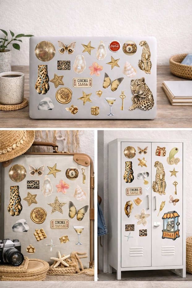 Golden Glam Sticker Set – Leopard & Gold Themed Decorative Stickers |   22×30 cm