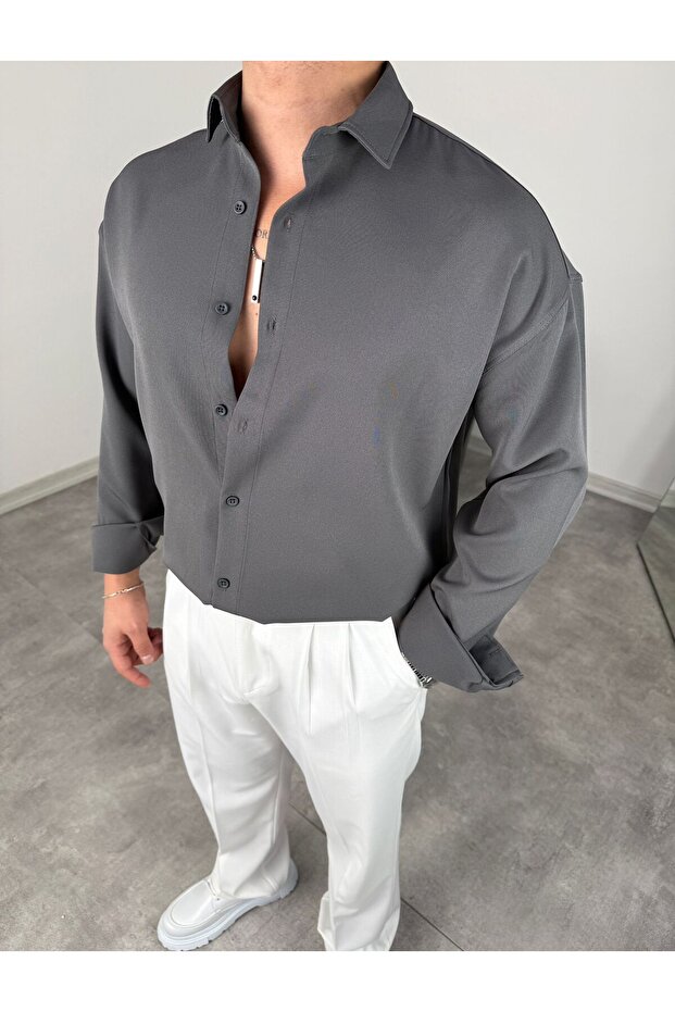 OVERSİZE DABIL İTHAL KUMAŞ GÖMLEK - 1