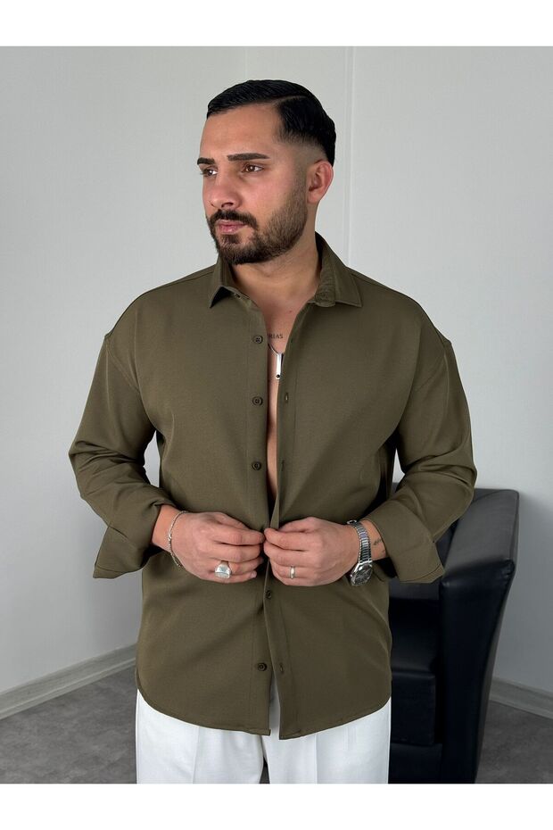 OVERSİZE DABIL İTHAL KUMAŞ GÖMLEK - 4