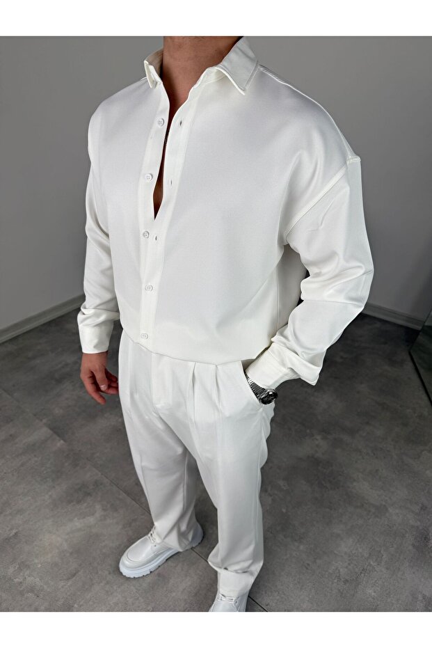 OVERSİZE DABIL İTHAL KUMAŞ GÖMLEK - 1