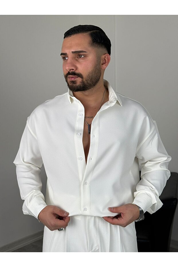 OVERSİZE DABIL İTHAL KUMAŞ GÖMLEK - 2