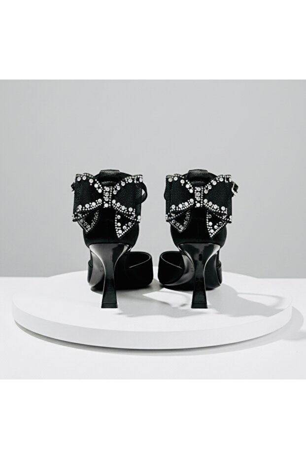 Black Bow Heeled Shoes 8.5cm Felisya >Boutique