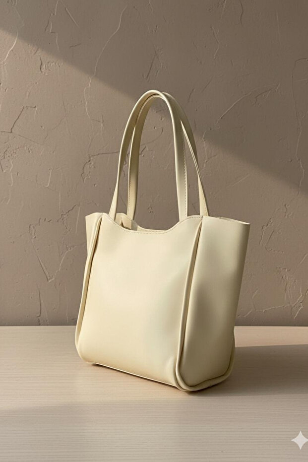 Women's Bag Cream Large Size Hand and Shoulder Bag
