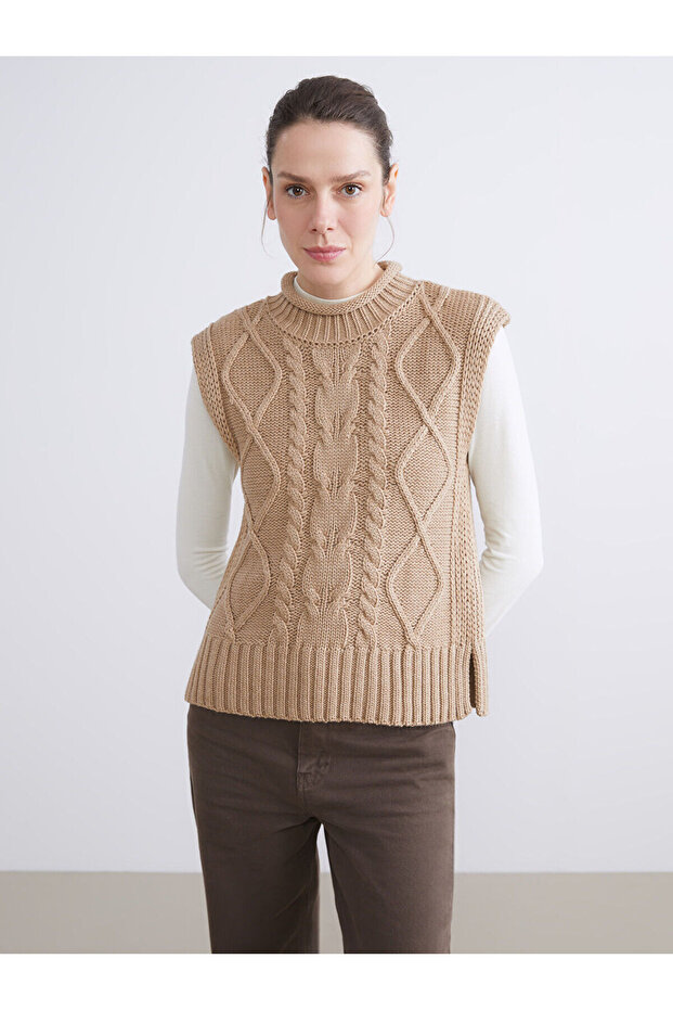 Peak New Season Mock Neck Self Patterned Women's Knitwear Sweater