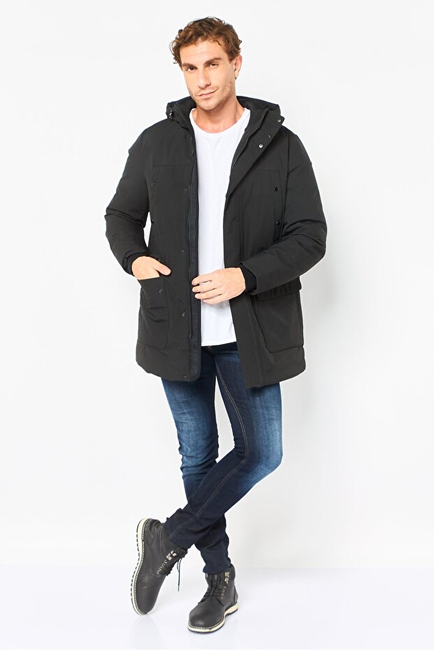 جاكيت رجالي منفوخ سادة، أسود - 3