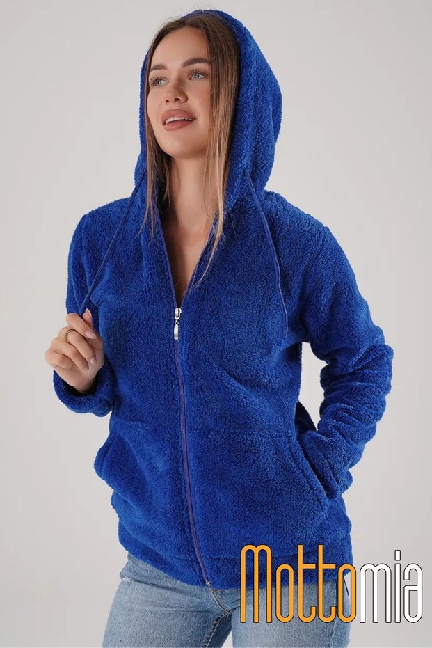 Women's Hooded Fleece Jacket Soft Textured Zippered Daily Casual Sweatshirt