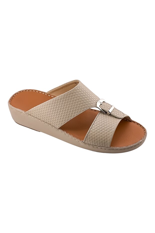 A E T Handmade Arabic Sandals For Men | Outdoor Mens Slippers | Genuine Embossed Leather with Buckle
