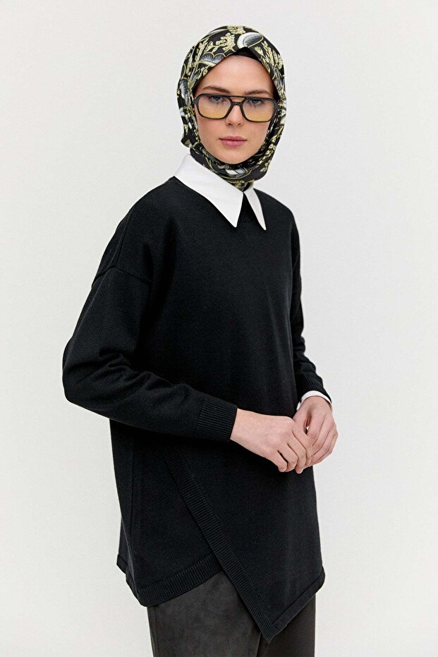 Asimetrik Kesim Basic Triko Tunik - 1