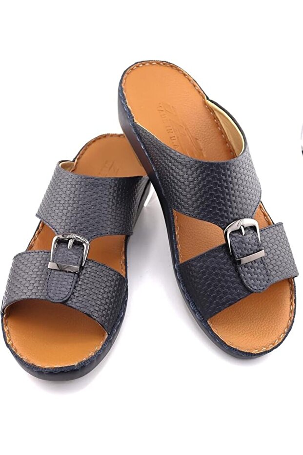 A E T Handmade Arabic Sandals For Men | Outdoor Mens Slippers | Genuine Embossed Leather with Buckle