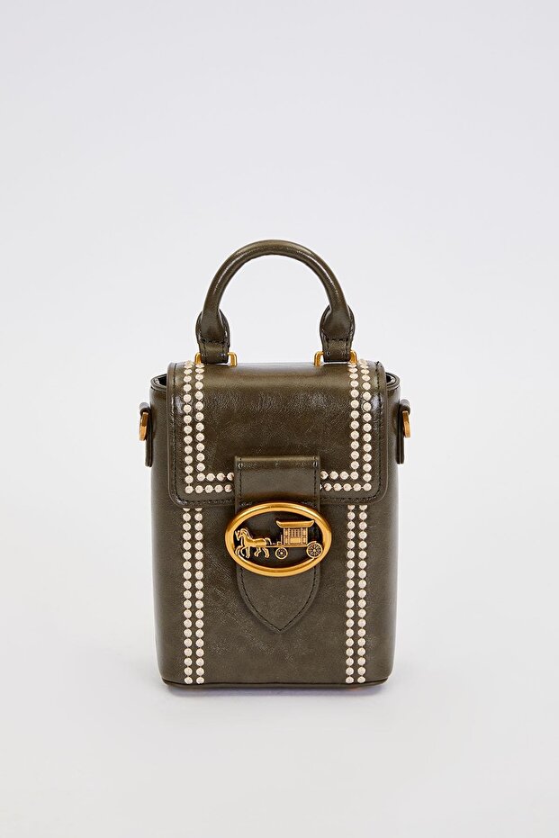 حقيبة يد مخيطة على شكل مستطيل أخضر - 1