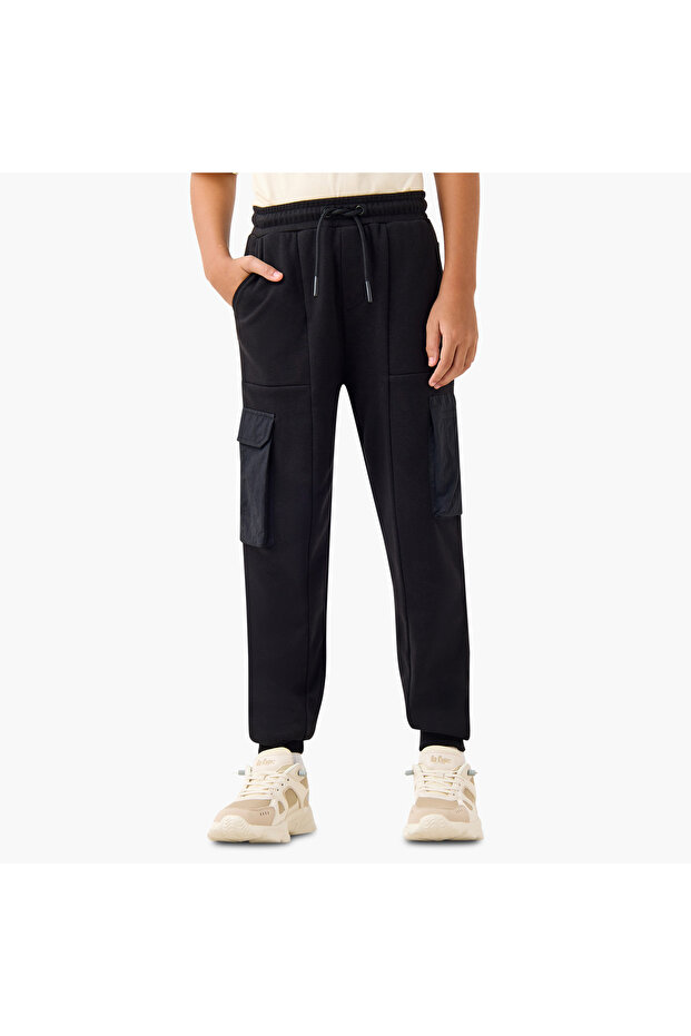 بنطلون رياضي كارجو سادة مع رباط للإغلاق وجيوب - 1