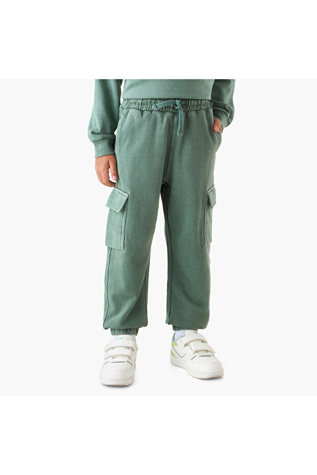 Solid Cargo Joggers with Drawstring Closure - 1