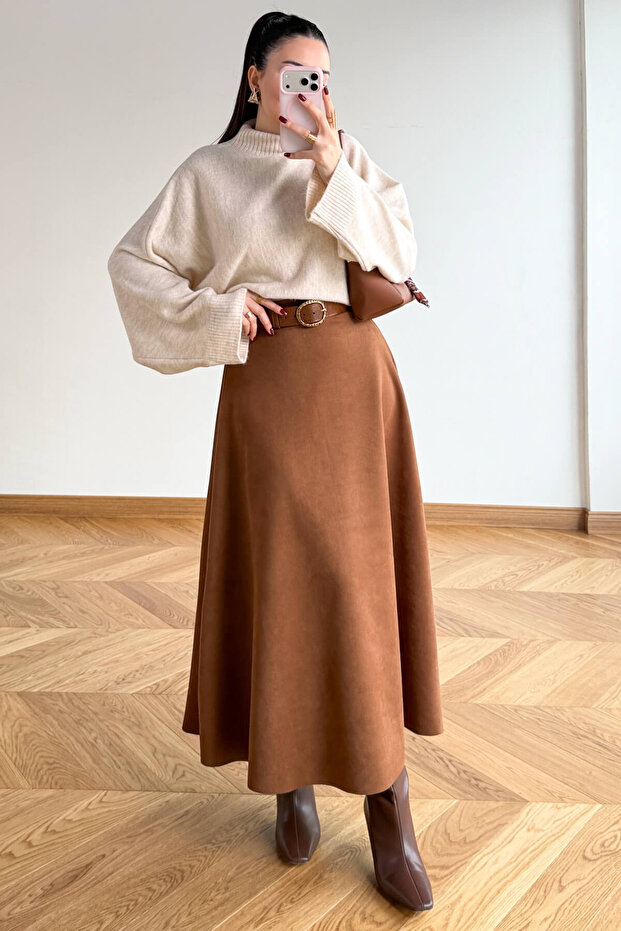 ETK-0283 Taba Süet Çan Etek - 4