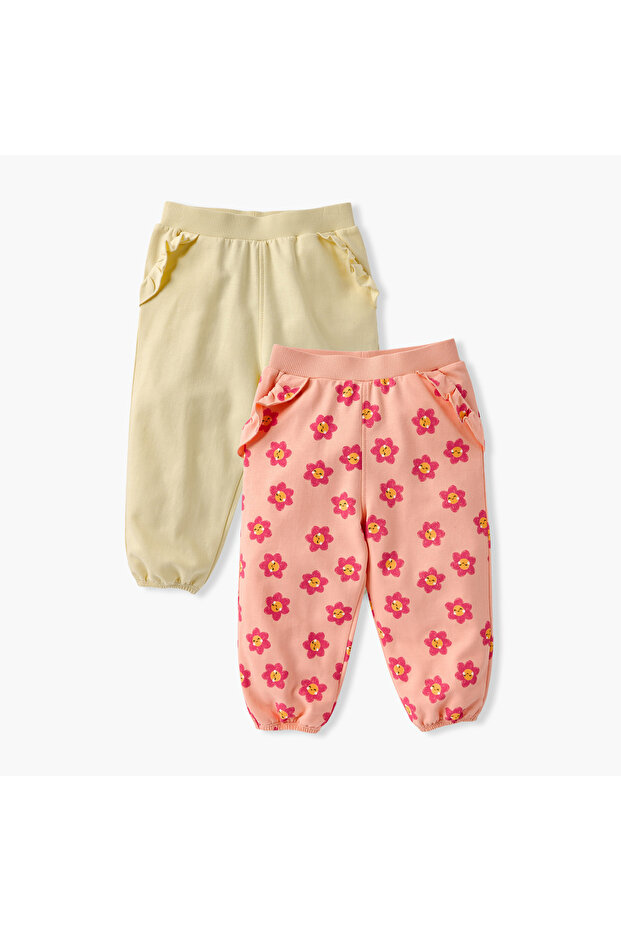 Assorted Joggers with Elasticated Waistband and Ruffle Detail - Set of 2