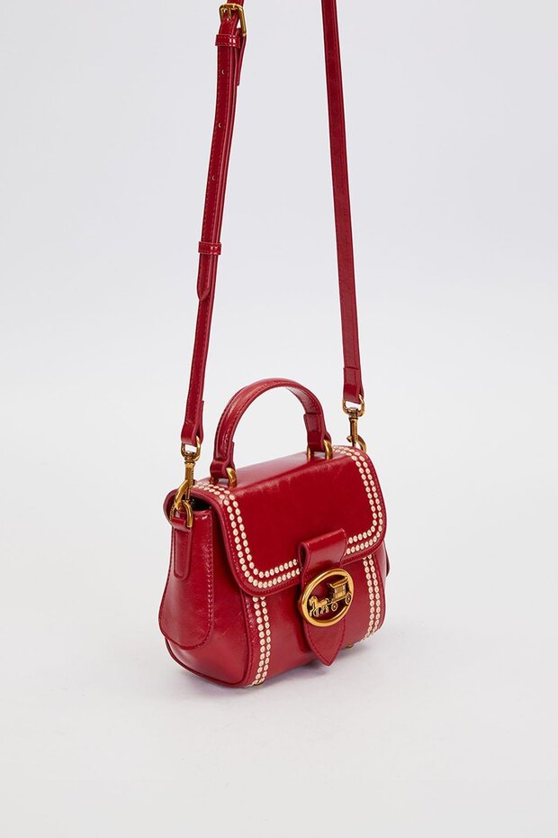 Red Edge Patterned Stitched Handbag - 3