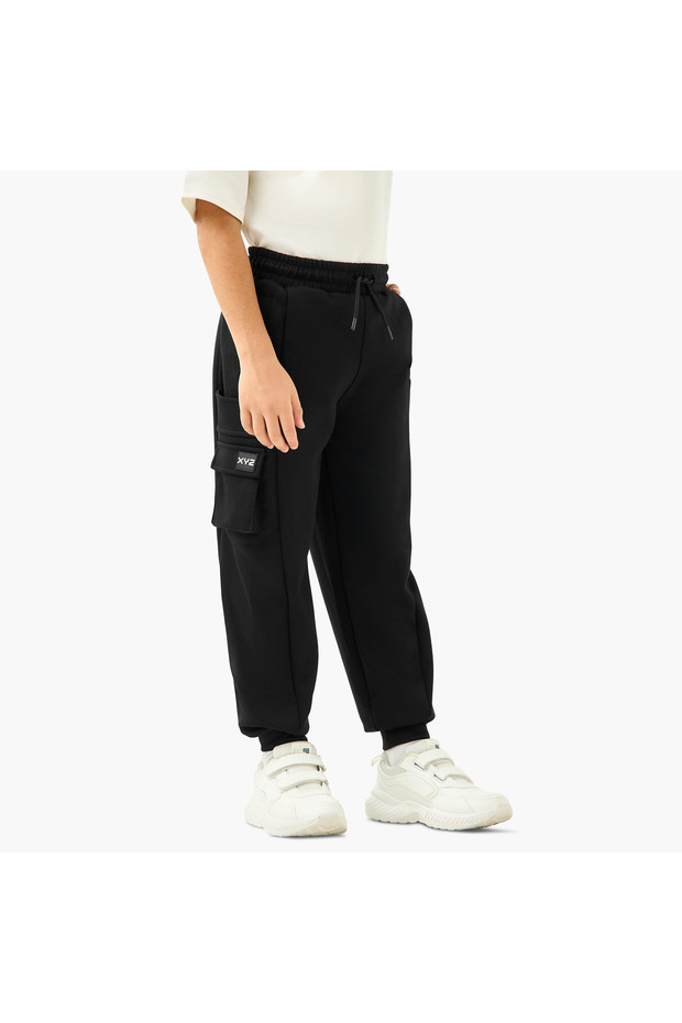 بنطال رياضي سادة مع رباط إغلاق وجيوب - 1