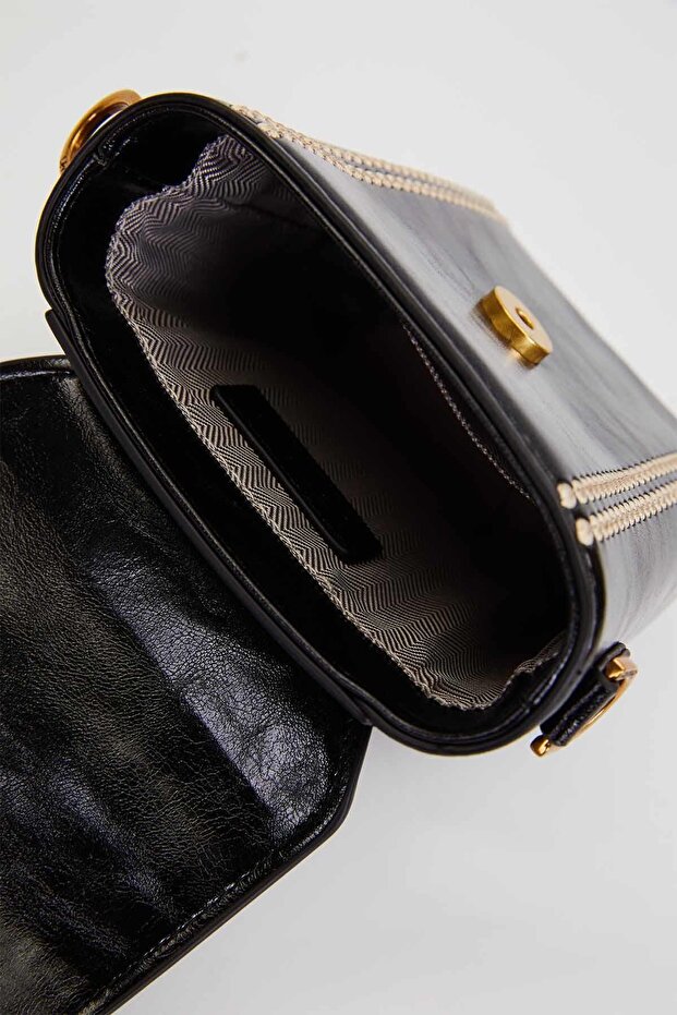 حقيبة يد مخيطة على شكل مستطيل أسود - 3