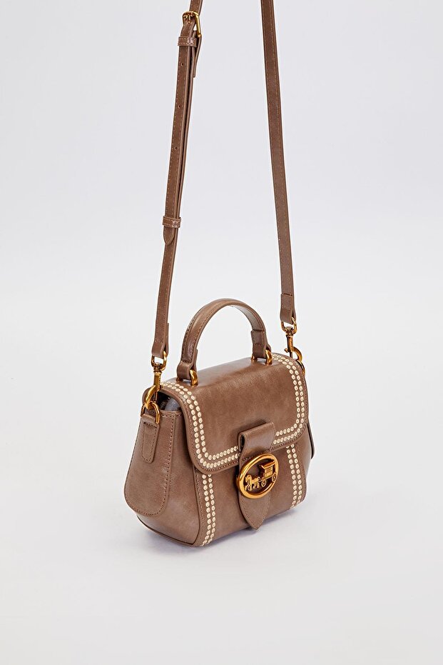 حقيبة يد مخيطة بنمط حافة رمادية - 3