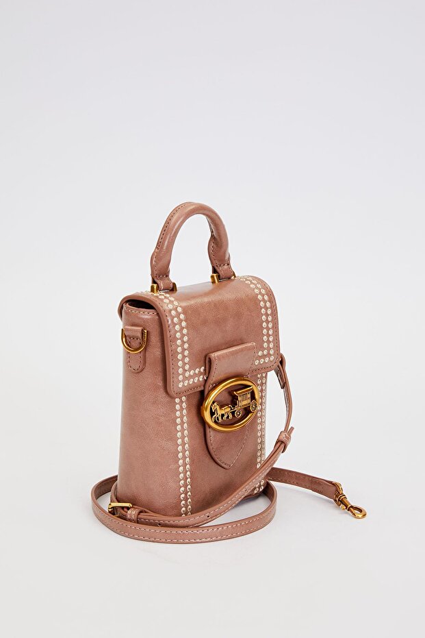 حقيبة يد مخيطة على شكل مستطيل باللون الكاكي - 2