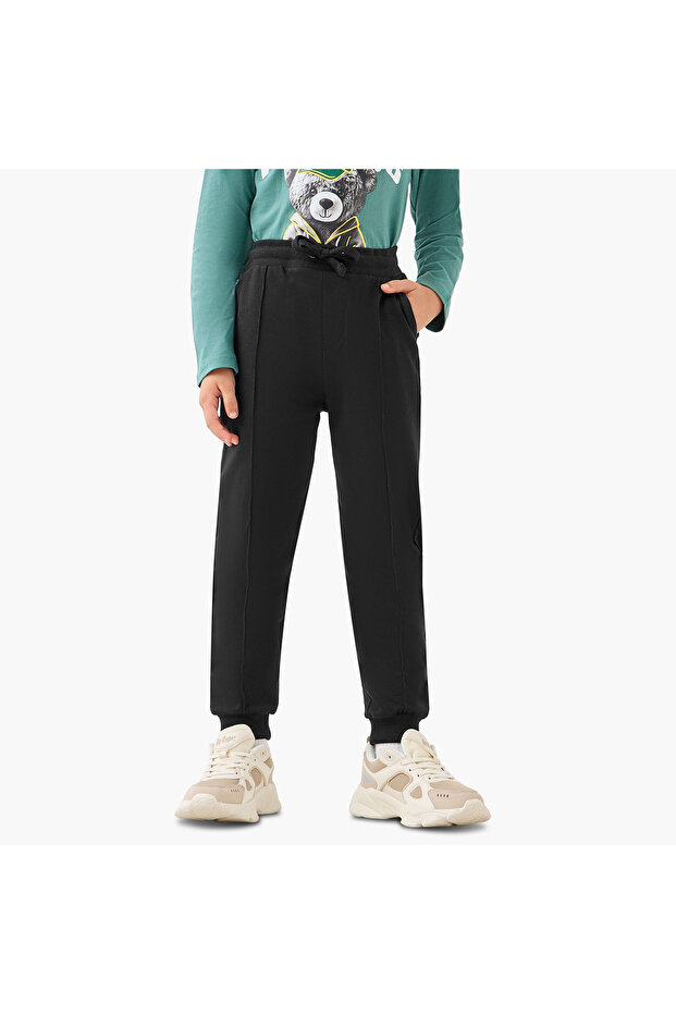 Panelled Joggers with Drawstring Closure - 1