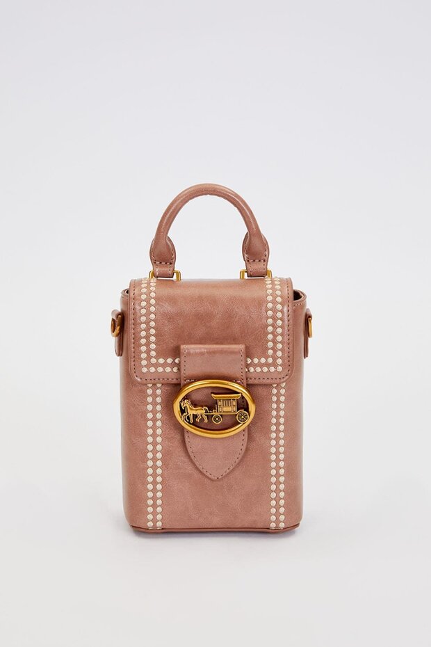 حقيبة يد مخيطة على شكل مستطيل باللون الكاكي - 1